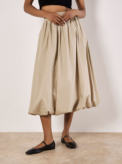 Puff Hem Midi Skirt