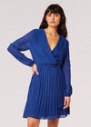 Pleated Chiffon Wrap Mini Dress, Blue, large