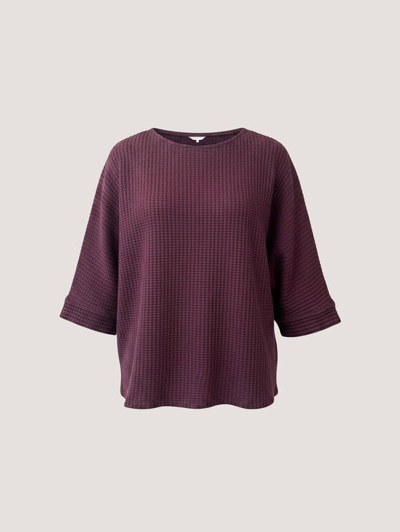 Waffle Knit Batwing Top, Burgundy, large