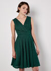 Metallic Pleat Skater Mini Dress, Green, large