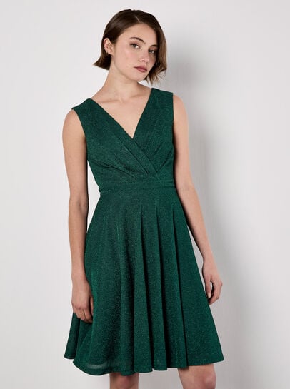 Metallic Pleat Skater Mini Dress