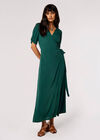 Puff Sleeve Wrap Maxi Dress, Green, large