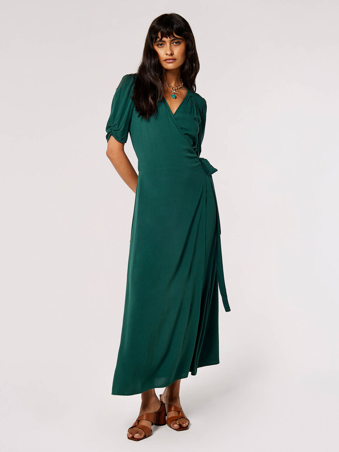 Image of Puff Sleeve Wrap Maxi Dress