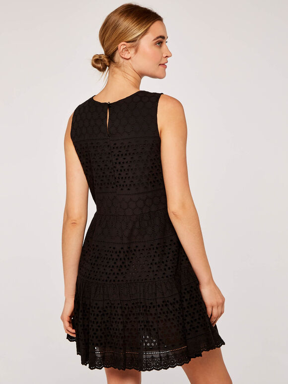 Broderie Anglais Tiered Dress, Black, large