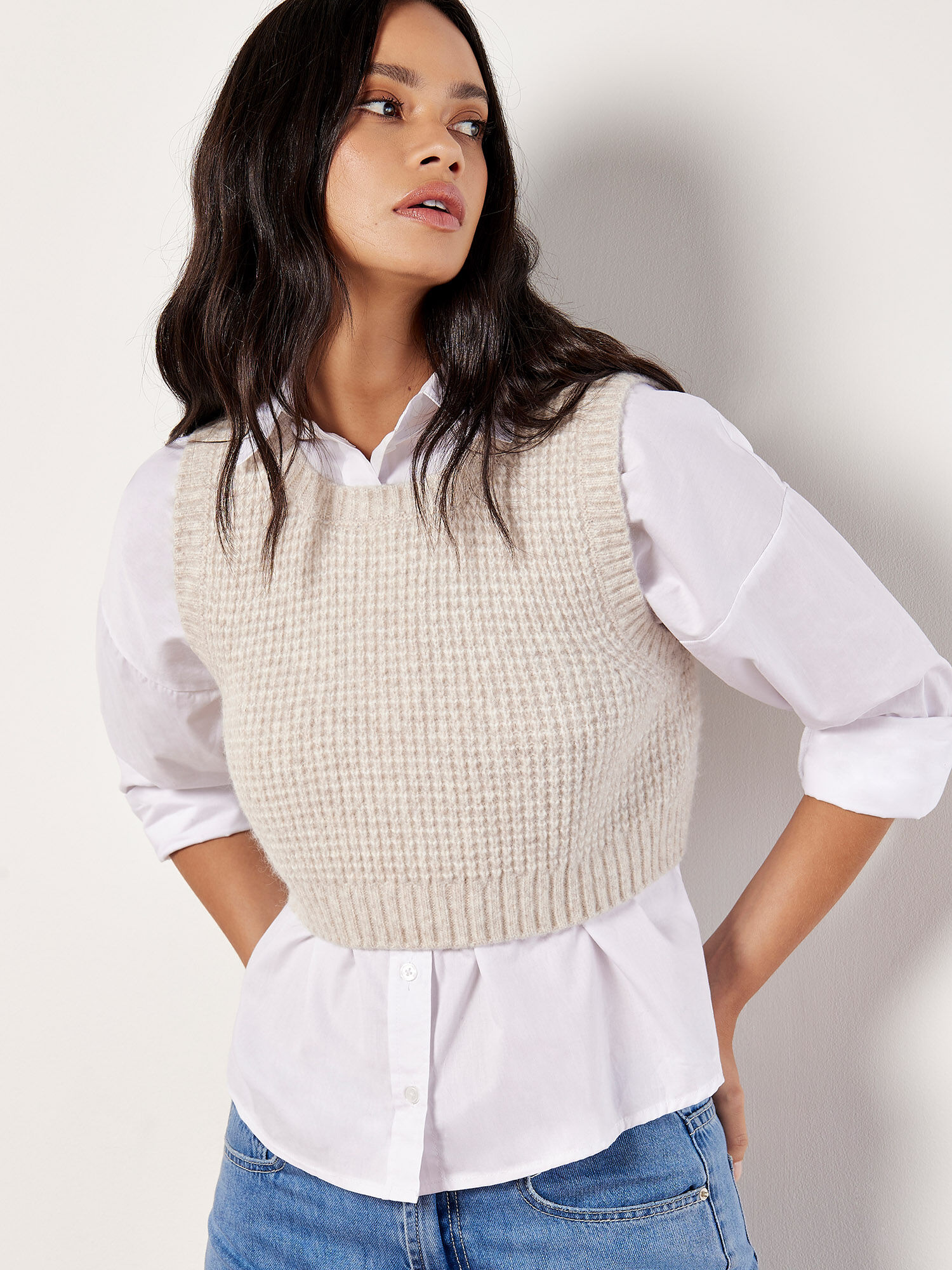 Cropped waffle knit sweater on sale
