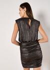 Metallic Ruched Mini Dress, Brown, large