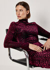 Animal Jacquard Velvet Mini Dress, Burgundy, large