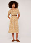 Ditsy Puff Sleeve Midi Dress, Mustard, large