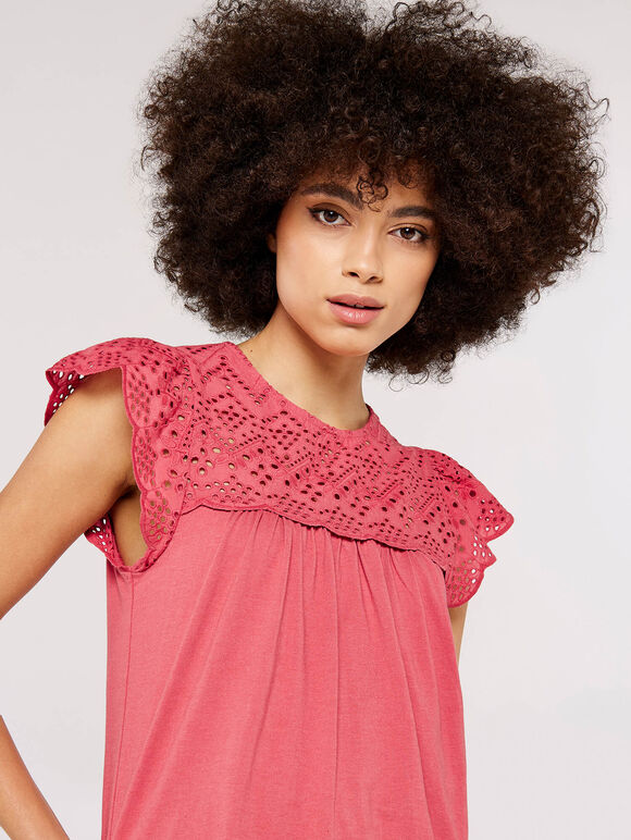 Cutwork Jersey Blouse, Pink, large