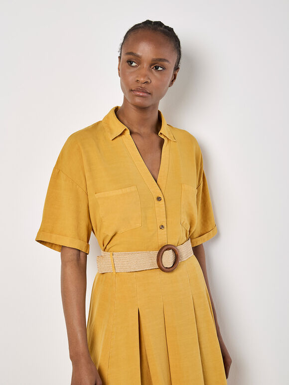 Open Collar Cropped Shirt, Mustard, large
