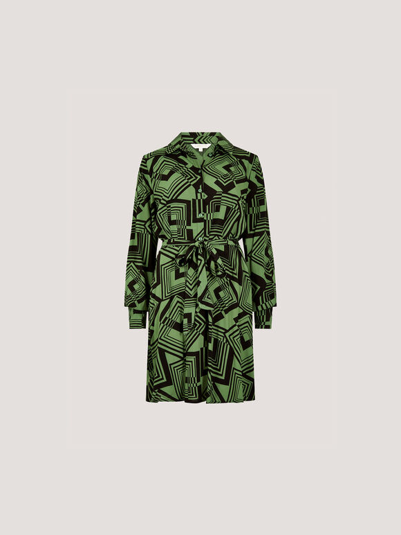 Geo Squares Shirt Mini Dress, Green, large