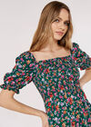 Smocked Ditsy Print Top, Green, large