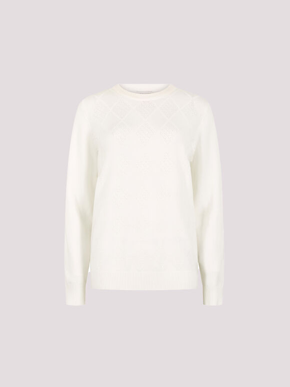 Diamond Pointelle Jumper, White, large