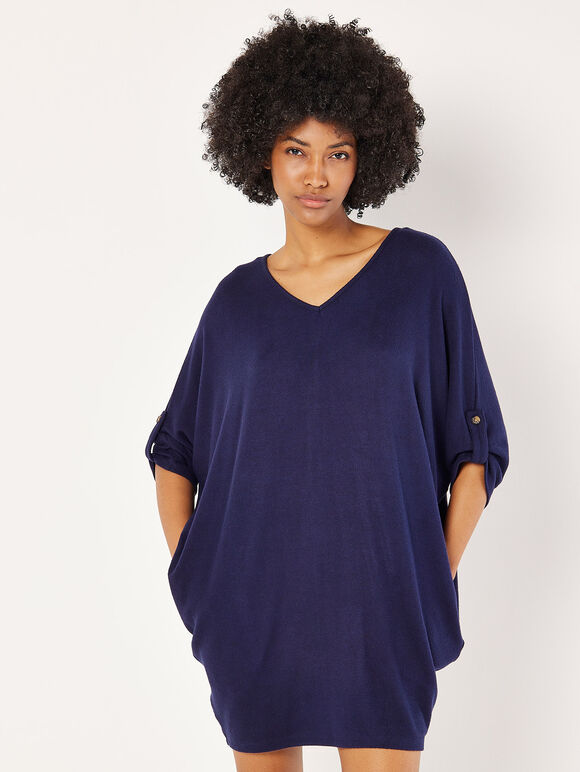 Soft-Touch Cocoon Mini Dress, Navy, large