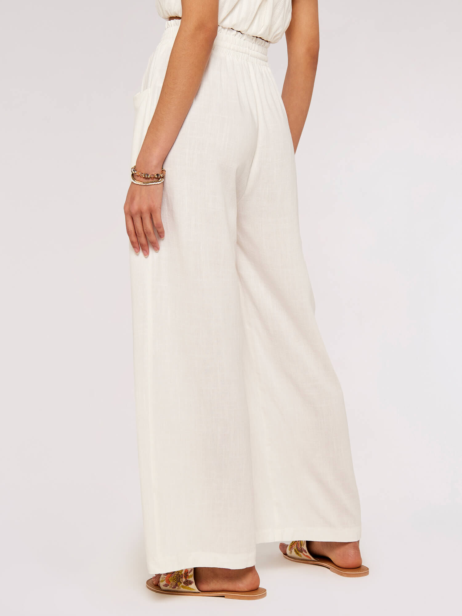 Cream linen deals wide leg trousers