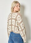 Hand-Knit Crochet Squares Cardigan, Brown, large