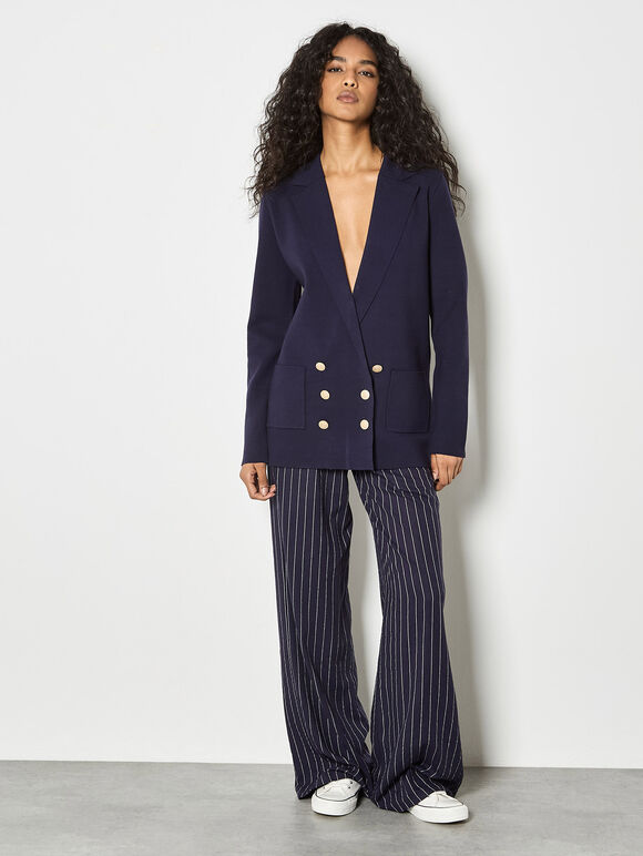 Rib Knitted Blazer, Navy, large