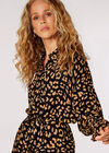 Leopard Print Shirt Mini Dress, Black, large