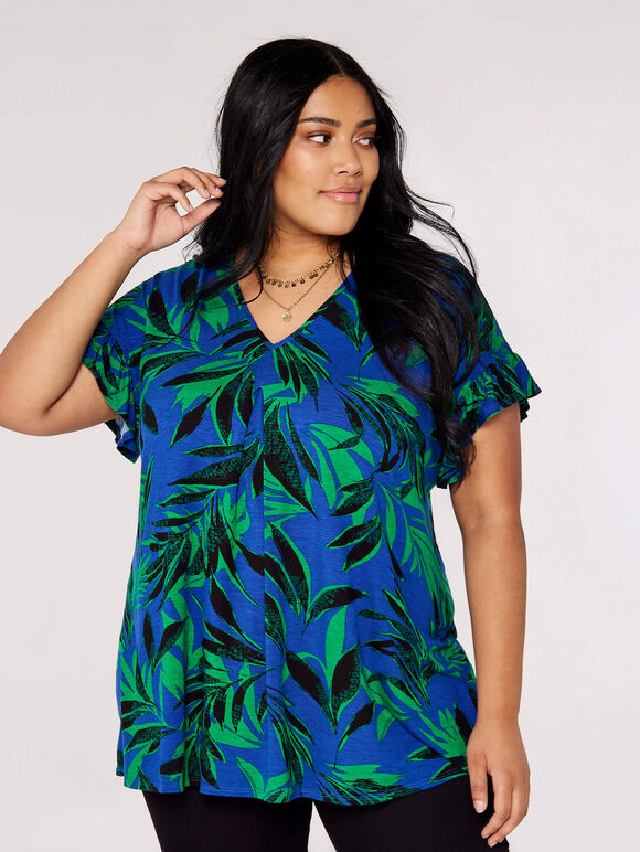 Curve Tropical Palm Top, Blue, large