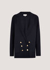 Rib Knitted Blazer, Navy, large