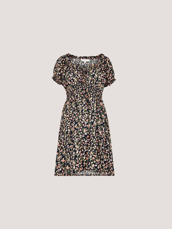 Ditsy Floral Milkmaid Mini Dress, Navy, large