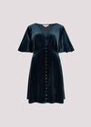 Velvet Button-Down Mini Dress, Teal, large