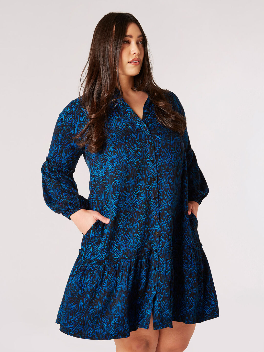 Image of Curve Zebra Tiered Shirt Dress