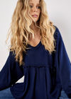 Waffle Knit Babydoll Oversized Top, Navy, large