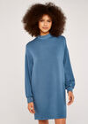 Mock Neck Jumper Mini Dress, Blue, large