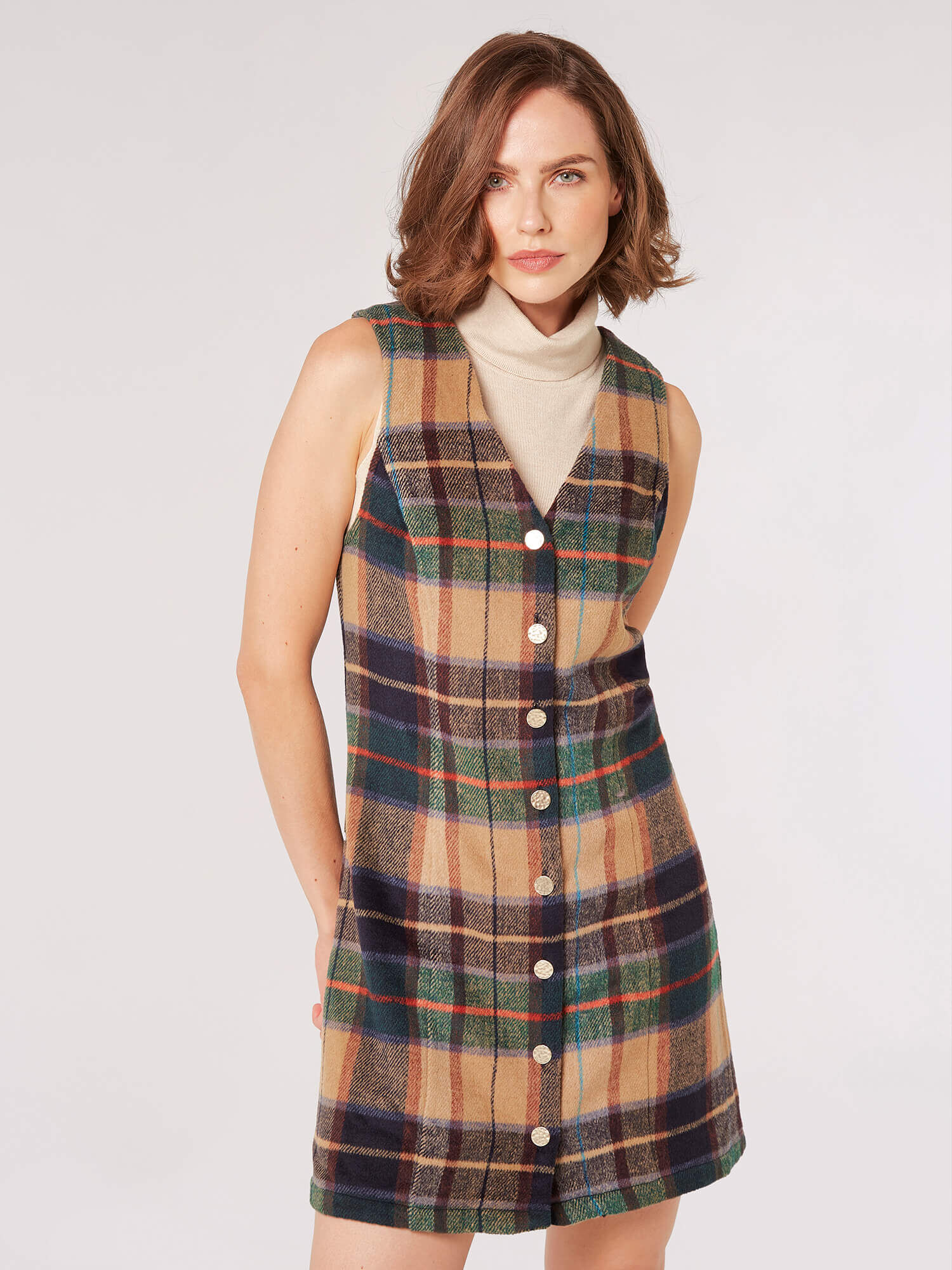 Beige check pinafore dress shop
