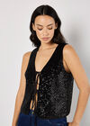 Double Tie Sequin Waistcoat, Black, large