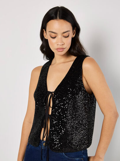 Double Tie Sequin Waistcoat