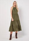 Lace Halter Neck Tiered Midi Dress, Khaki, large