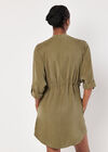Drawstring Shirt Mini Dress, Khaki, large