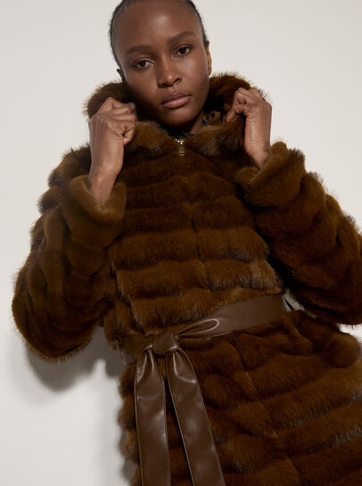 Faux Fur Panel Belted Coat