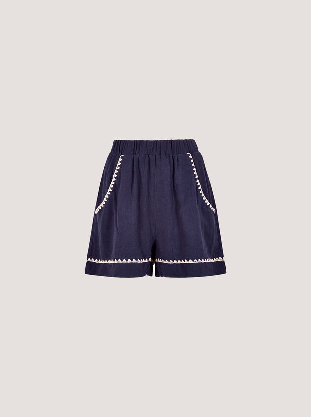 Stitch Detail Linen Blend Shorts, Navy, large