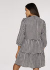 Checked Tiered Mini Dress, Black, large