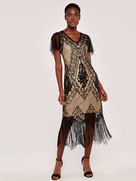 Embellished Tassel Dress, Stone, large