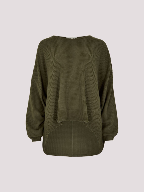 Soft-Touch Oversized Waffle Knit Top, Khaki, large