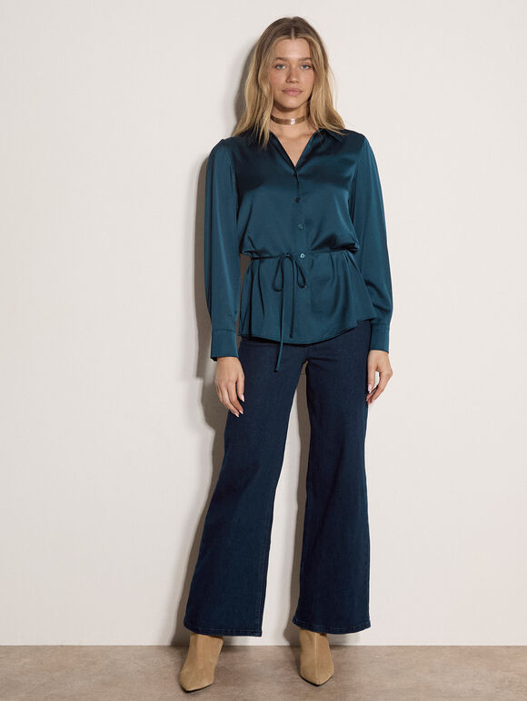 Soft Satin Shirt, Teal, large