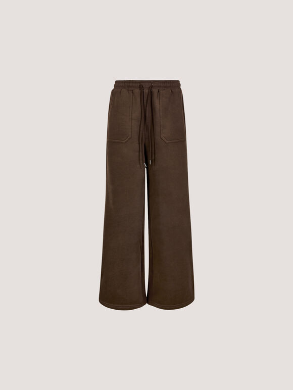 Wide-Leg Jersey Joggers, Brown, large