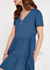 Cotton Neck Tiered Dress, Blue, large