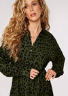 Leopard Print Shirt Mini Dress, Green, large