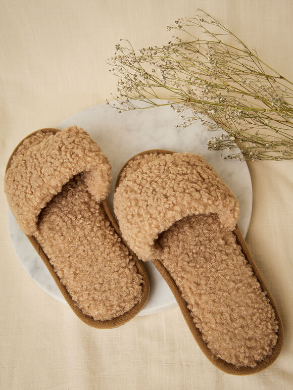 Teddy Borg Slippers, Stone, large