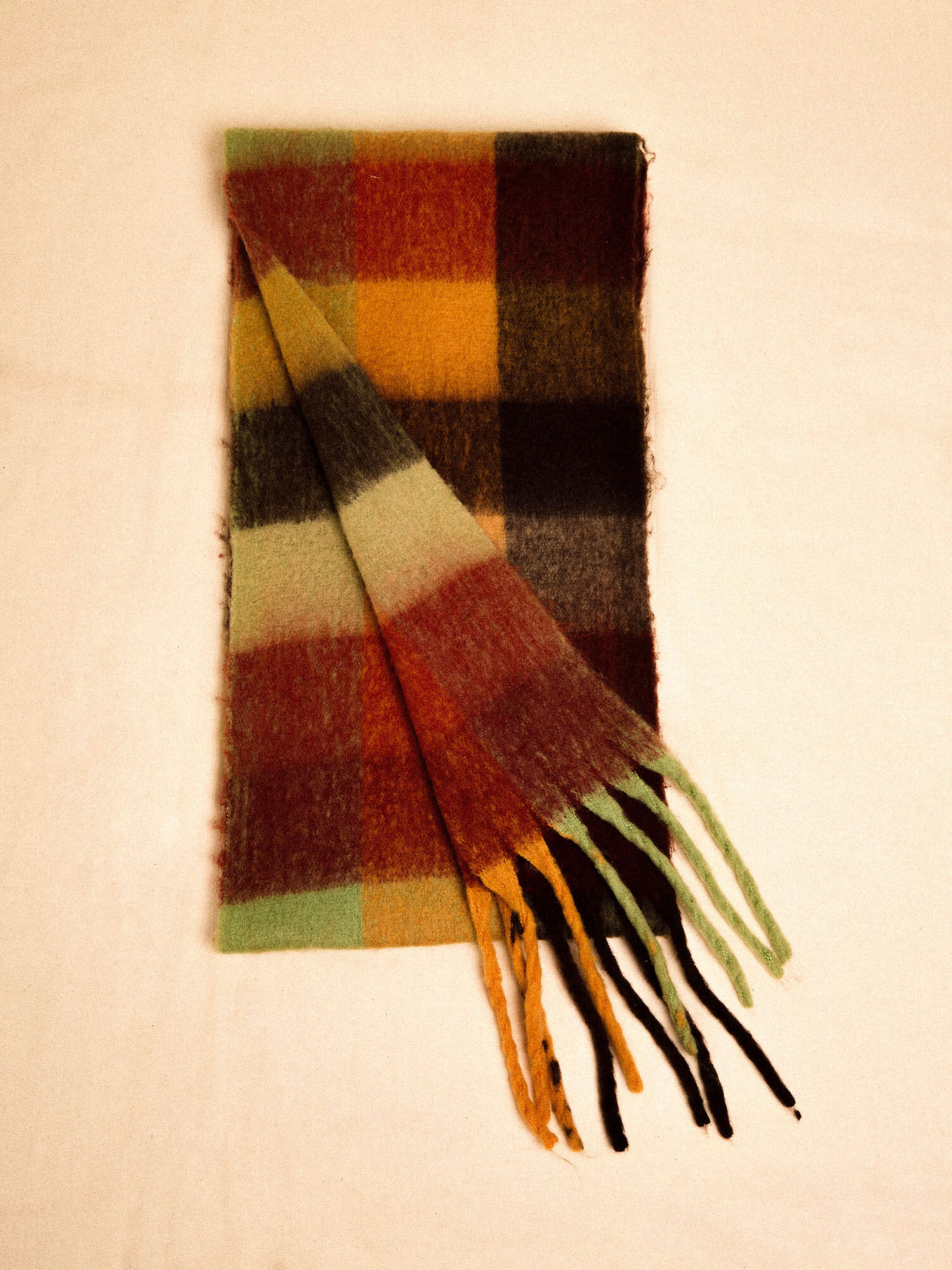 Colour Block Check Square Scarf Apricot Clothing