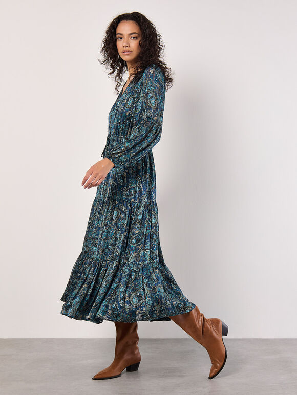 Paisley Sparkle Midaxi Dress, Navy, large