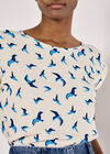 Bird Print Graphic Woven T-Shirt, Cream, large