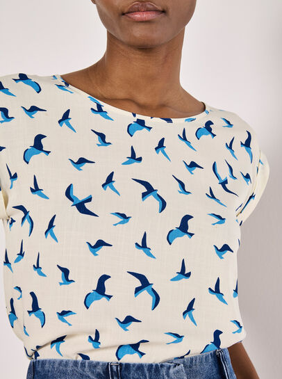Bird Print Graphic Woven T-Shirt