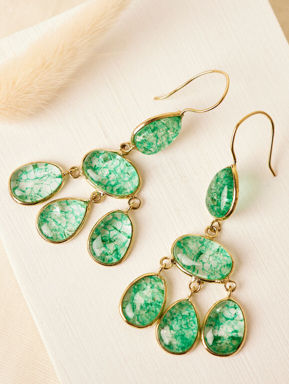 Green Stone Chandelier Earrings, Green, large