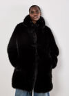 Faux Fur Longline Coat, Black, large